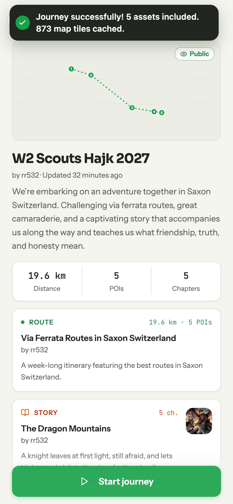 Heruntergeladene Journey in der scouti.me Navigator App