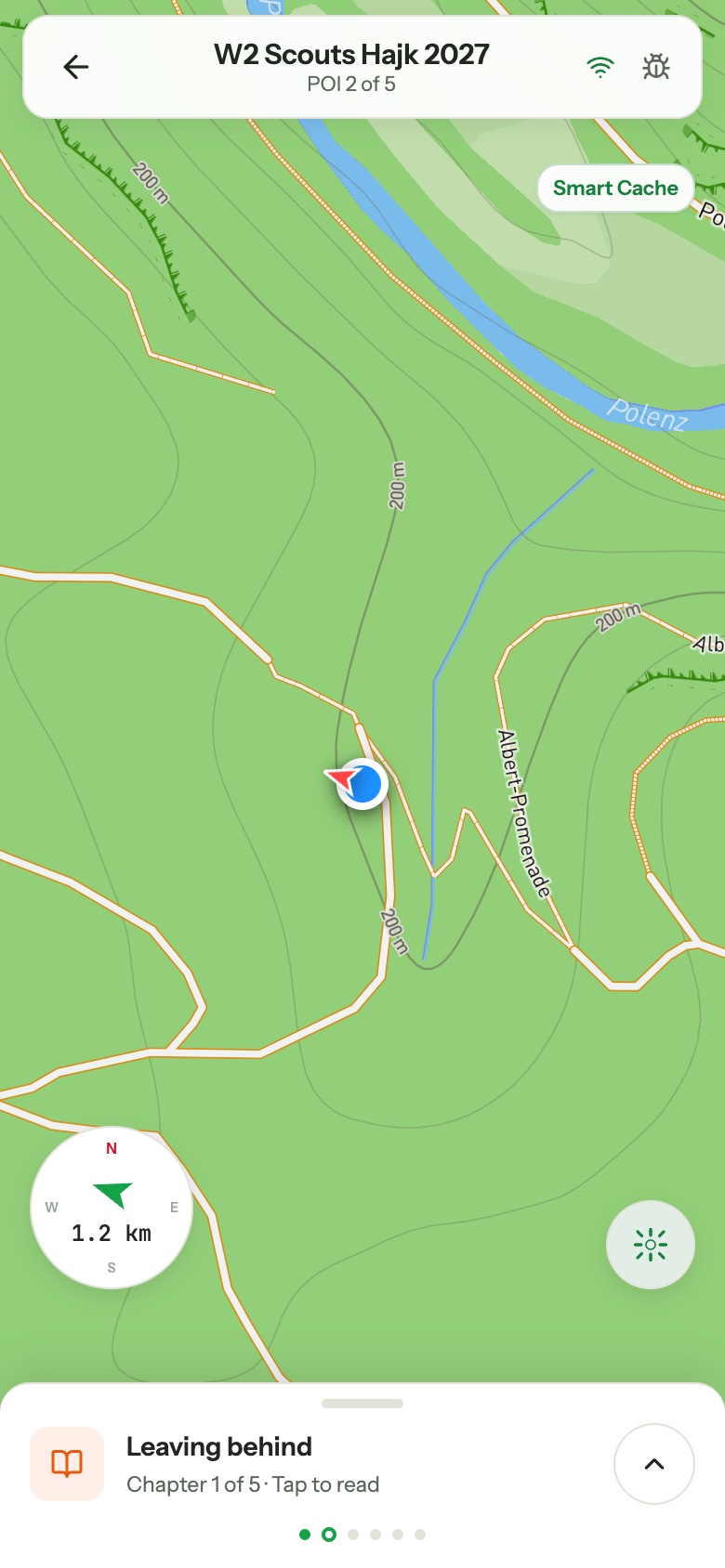 Navigation entlang einer Wanderroute in der scouti.me App